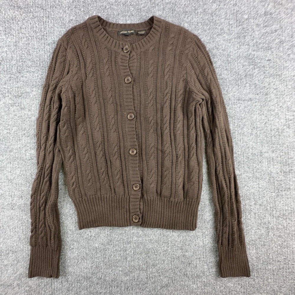 Vtg Jeanne Pierre Cardigan Sweater Womens Small Brown Cable Knit Button Front